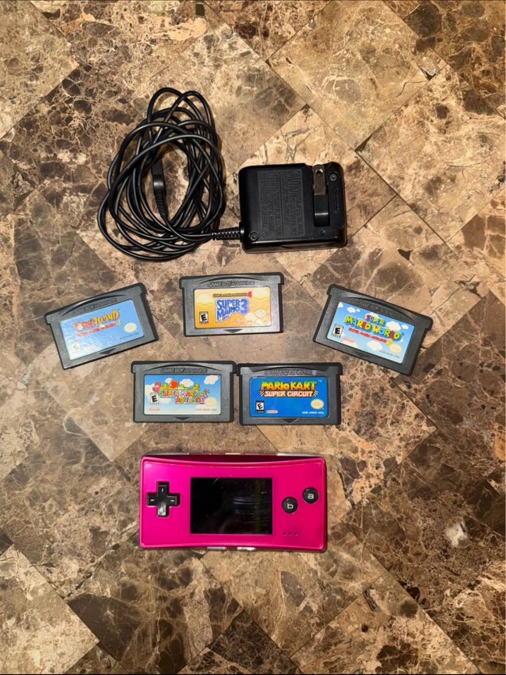 Nintendo gameboy micro Mario 5 games! Charger pink